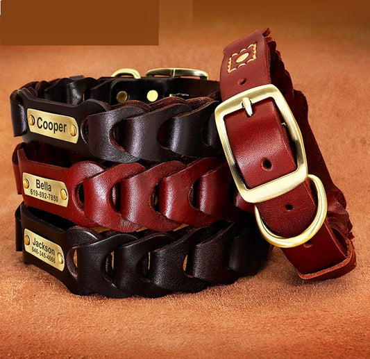 Dog Braided Leather Medium Large Dog Collar