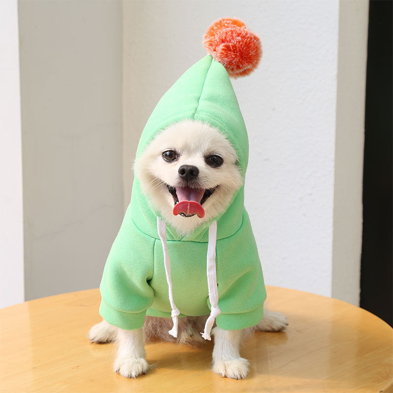 Fruit Dog Clothes Two-legged Hooded Outfits Green Fleece Clothing Autumn Winter Hoodies