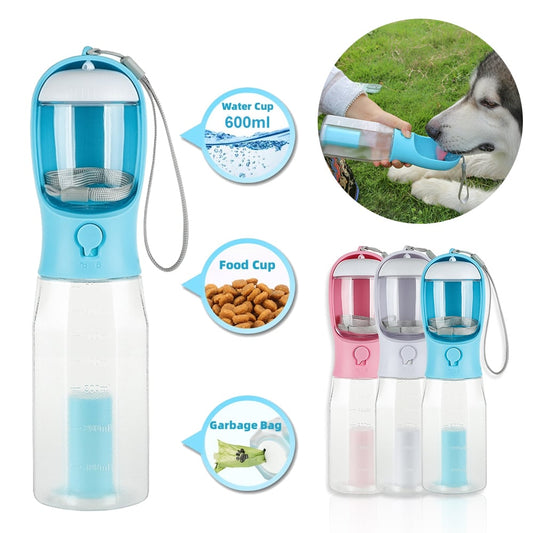 Portable Cat Dog Water Bottle Food Feeder Drinker Poop Dispenser 3 In 1 Leak-proof Multifunctional Dog Water Bottle Pet Products